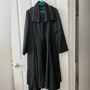 Areline Paris Black Statement Trench Coat - Dramatic Collar, Size T5 (12/14)